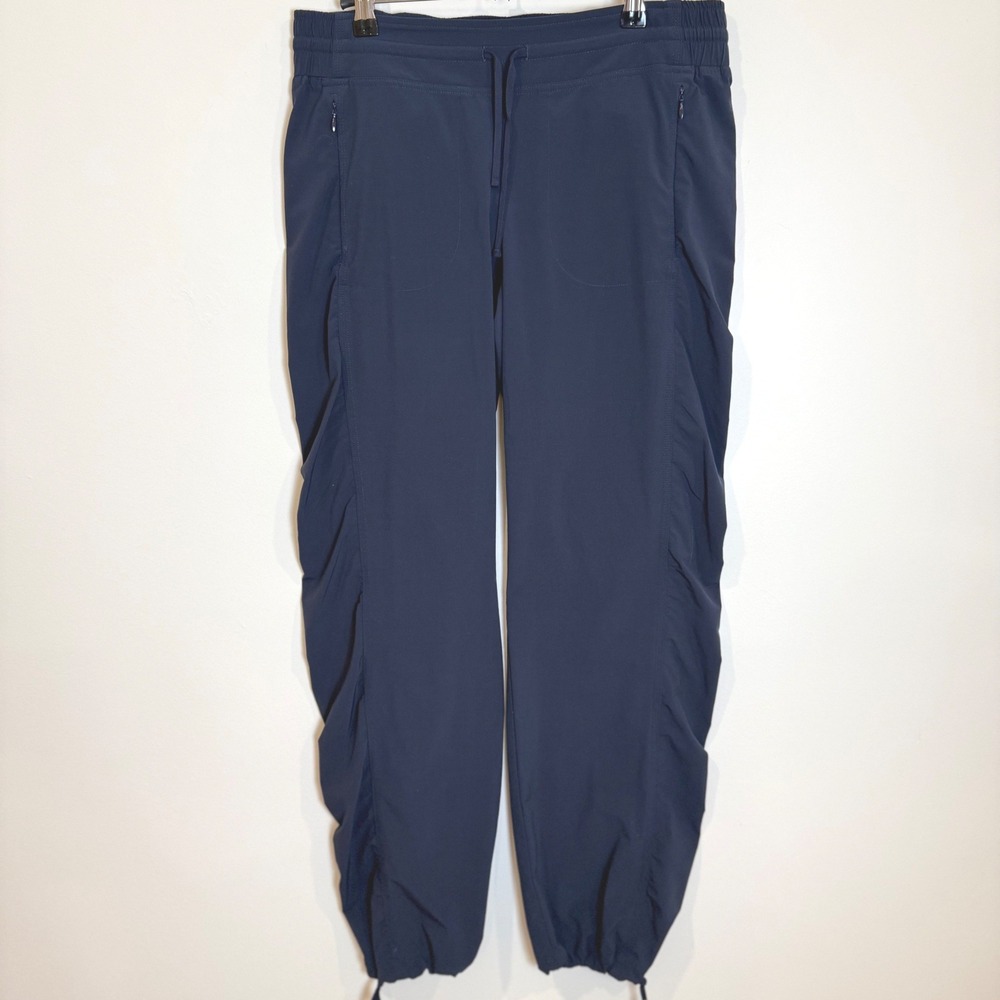 Athleta Navy Blue Cargo Jogger Pants Drawstring Waist Side Zip Pockets Size 8